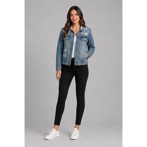 Ci Sono Large Distressed Denim Jacket Medium Wash Blue Trucker Jean Jacket DJK53